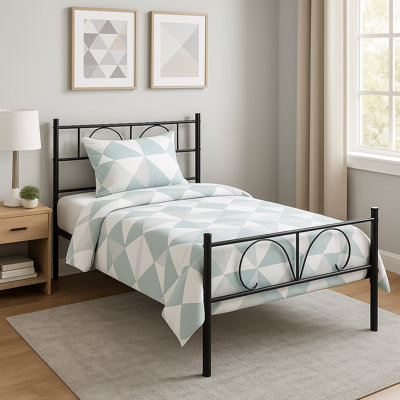 Adrina Minimalist Black Metal Bed Frame With Heart Scroll Design