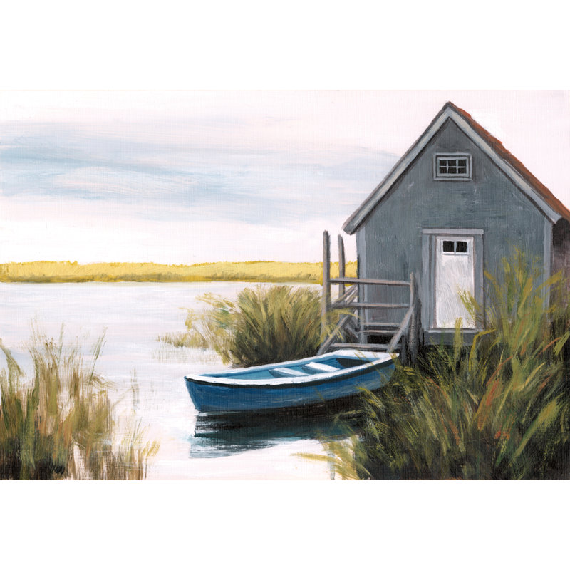 Cabane de bateau par Inconnu, Papier avec cadre unique doré, H 8 po x l 12 po, Pas de tapis