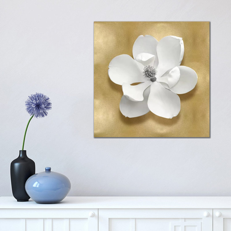 Flower On Gold I by Caroline Kelly - Wrapped Canvas Painting, 45.72 cm H x 45.72 cm W x 1.91 cm D