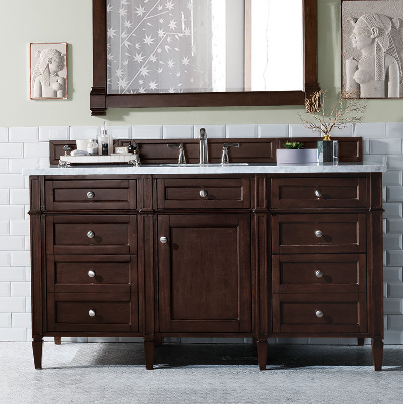 Brittany 60'' W Single Vanity, Carrara White, Burnished Mahogany, 8" Widespread