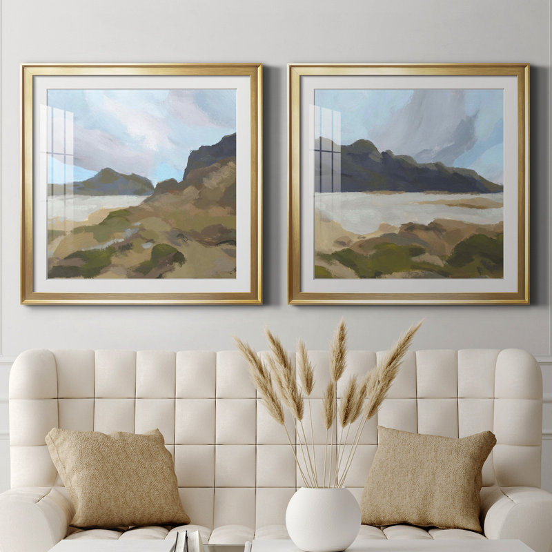 " Mossy Cove I " 2 - Pieces, 32" H x 32" W x 1" D, Gold Framed Paper, White
