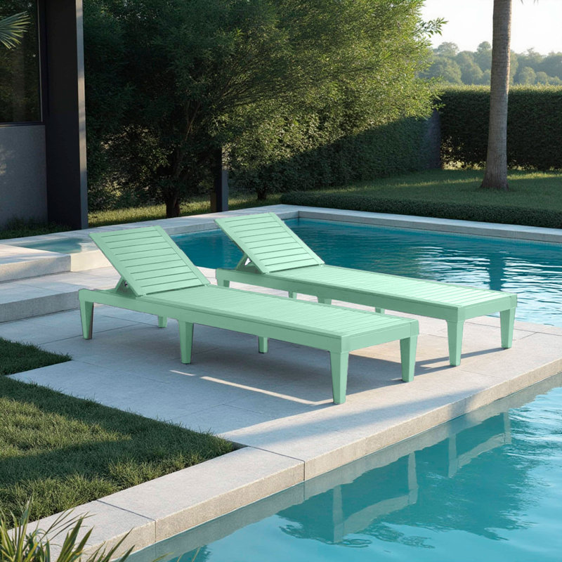 Ensemble de chaise longue d'extérieur en polyrésine imperméable, légère et réglable Nestl, 2, Sage Green
