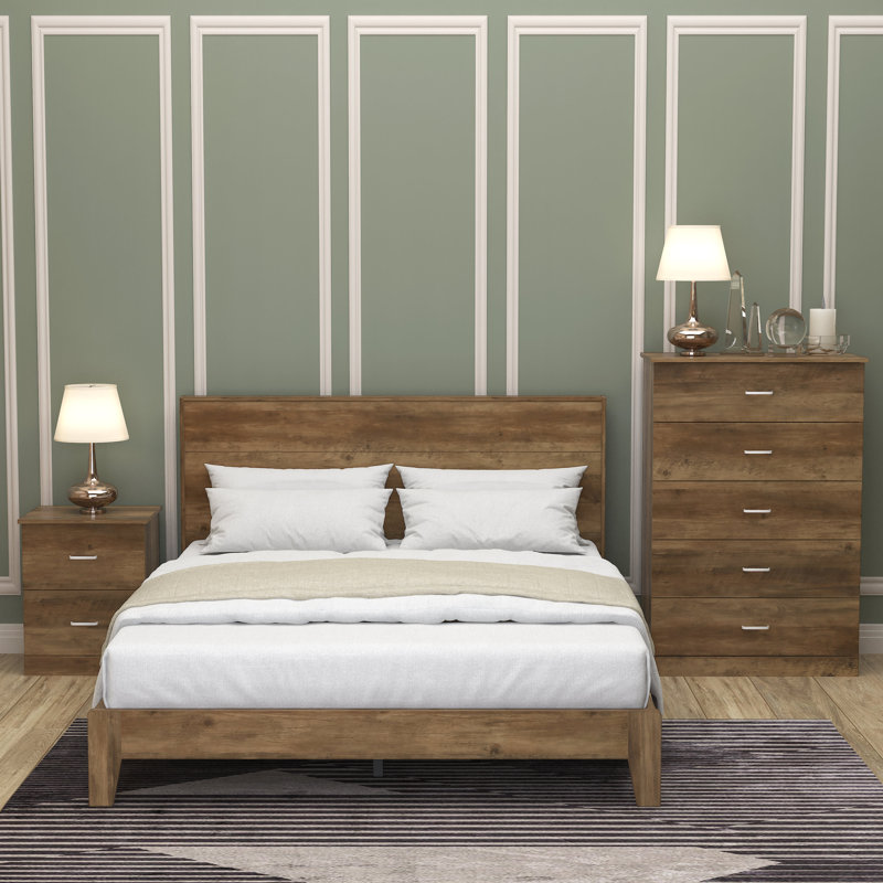 Allyannah 3 Pieces Bedroom Set, Knotty Oak, Queen