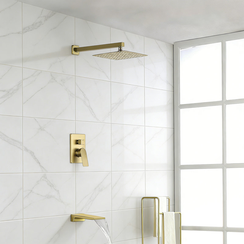 Gold Complete Shower System With Rough In-Valve, Gold