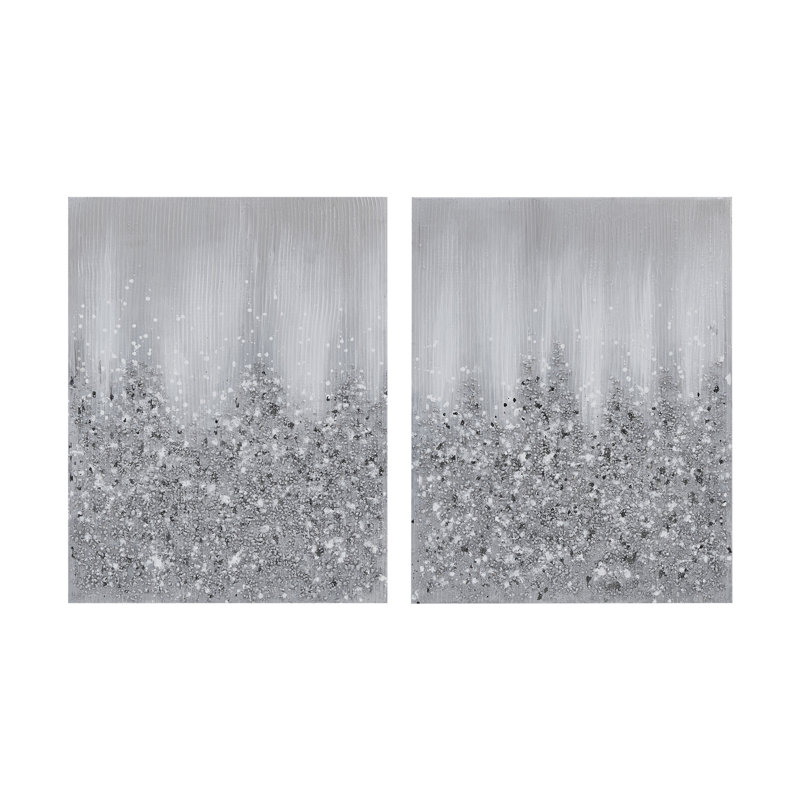 Glimmer Heavily Embellished 2-piece Canvas Wall Art Set, Silver