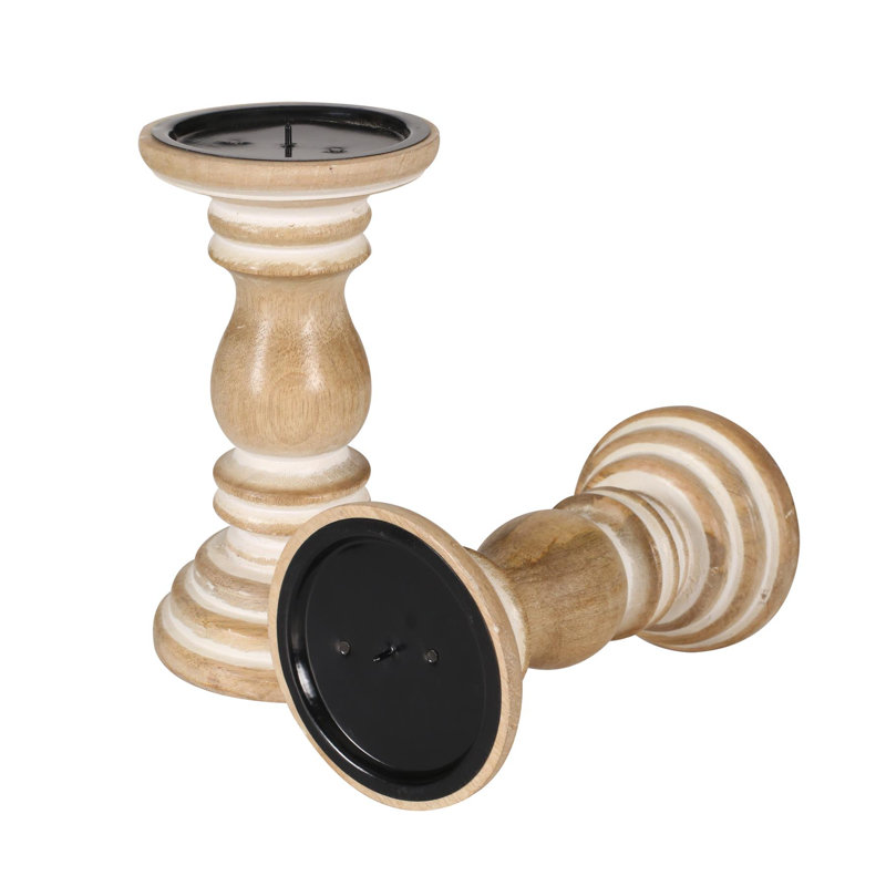 2 Piece Solid Wood Tabletop Pillar Set, 13cm H x 10cm W x 10cm D