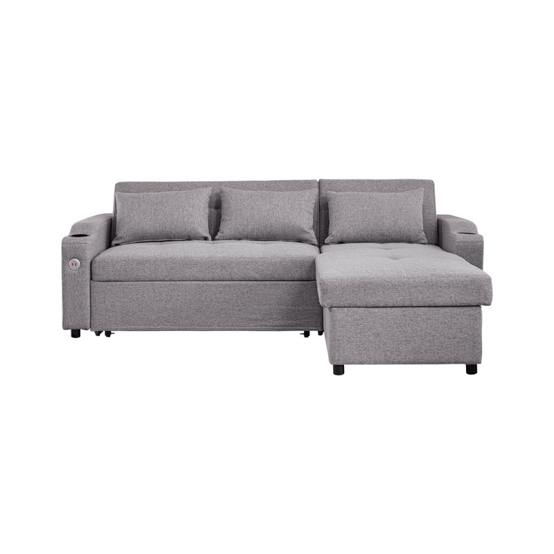 Convertible avec canapé-lit ajustable, port, porte-gobelets et chaise de rangement, 3 lits en lin pour le salon