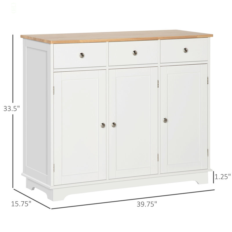 Buffet avec armoires de rangement, tiroirs et tablettes réglables, White/Silver