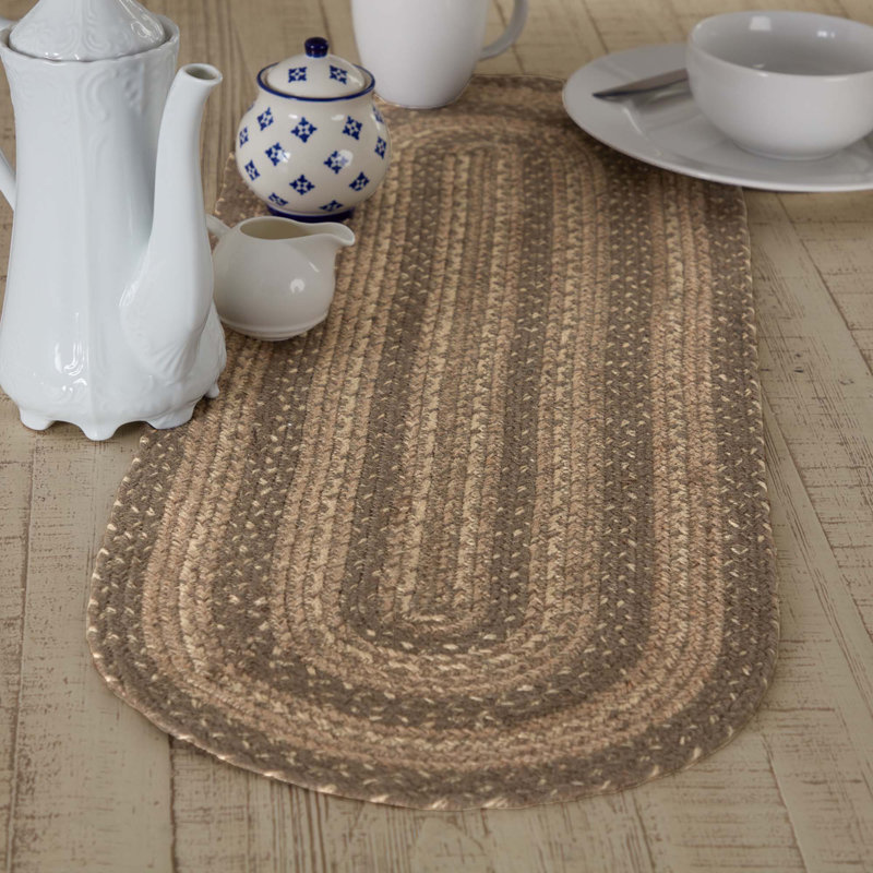 Birtwhistle Geometric Oval Table Runner, Khaki/Gray Taupe/Cream