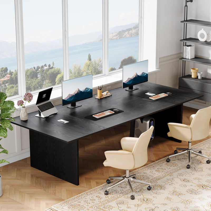 92.9 Inch Large Executive Desk With Rectangle Grommet, Modern Computer Desk Workstation