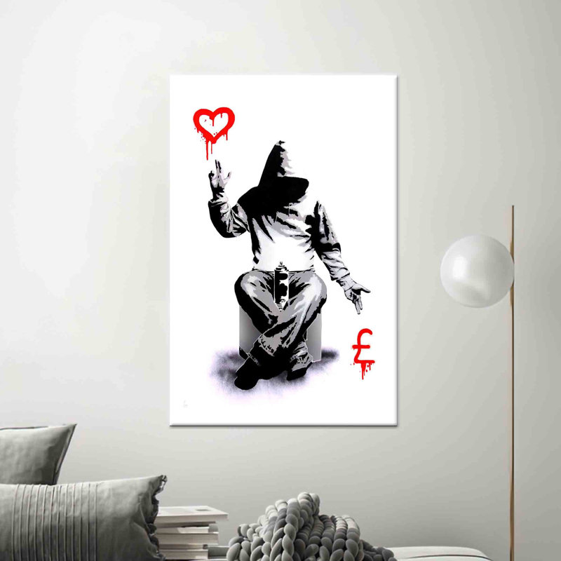 Reproduction d'art sur toile imprimée: Banksy Love or Silver Graffiti, 1P WhiteFramedCanves, H: 15,8 po x l: 11,9 po