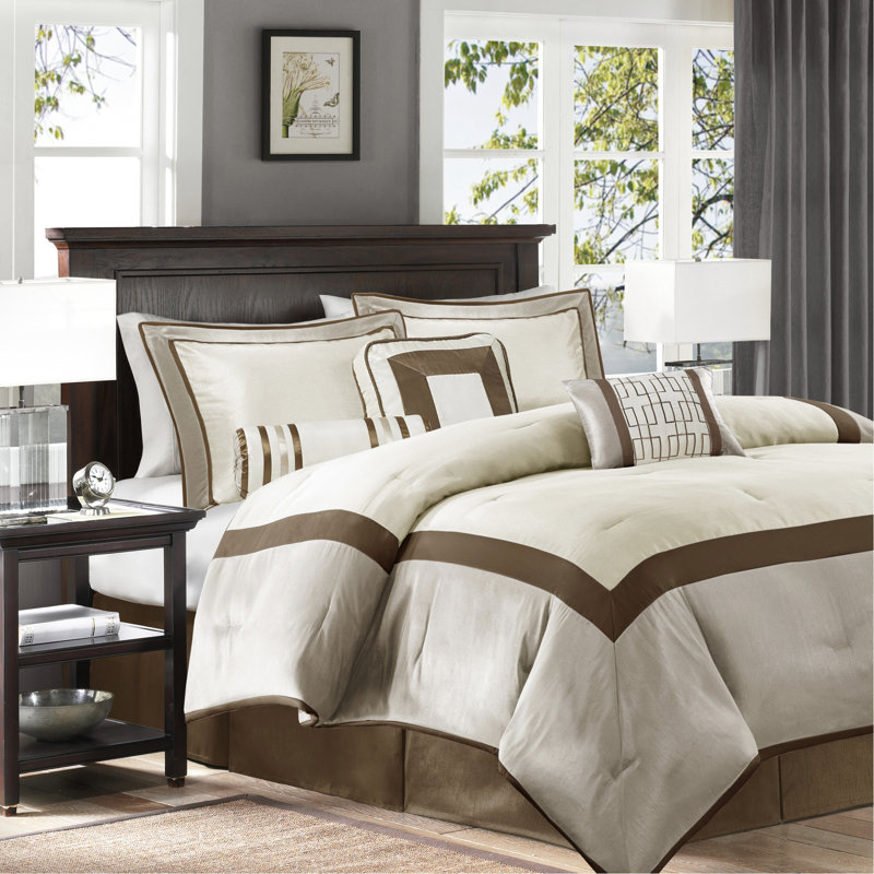 Édredon grand taupe / brun 7 pièces, literie, détails complexes, literie lavable à la machine de style neutre, édredon avec ruban, taies décoratives