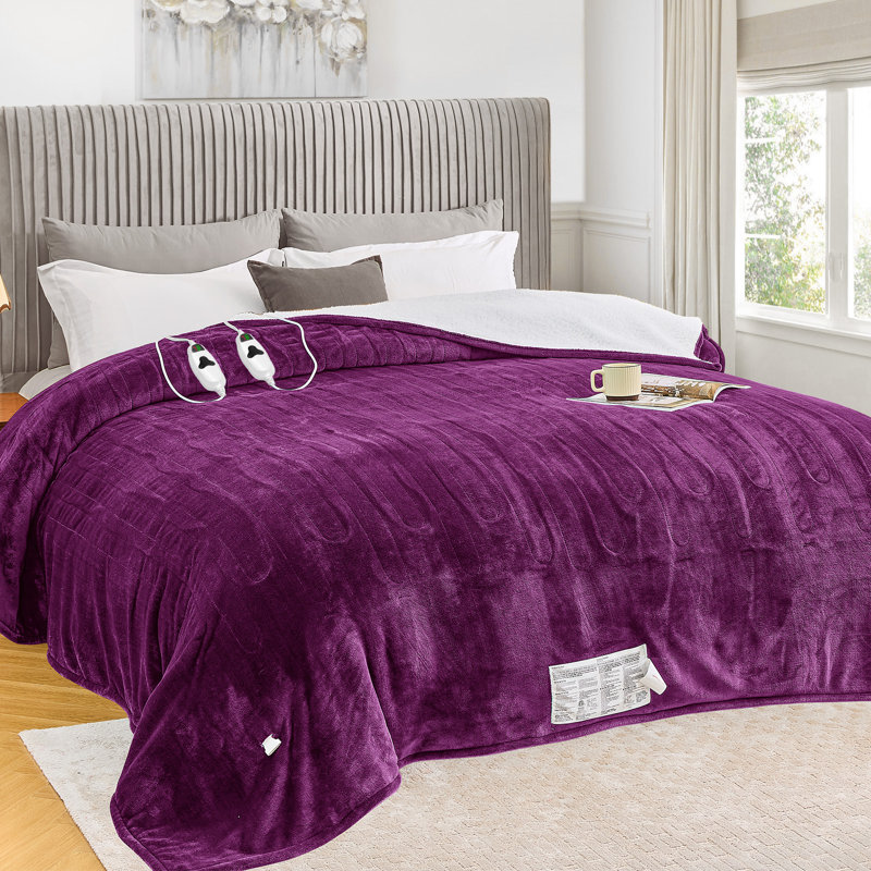 Couverture chauffante douce en sherpa avec contrôle, Lit simple, Mauve