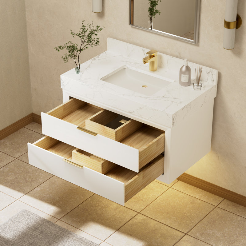 Ensemble de meuble-lavabo simple 48 po avec plateau Mayatte Grado, Blanc, 36"