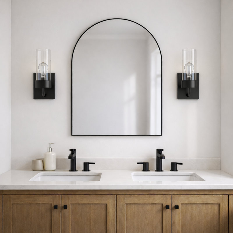 Applique murale simple en verre transparent Zephyr avec finition en métal noir