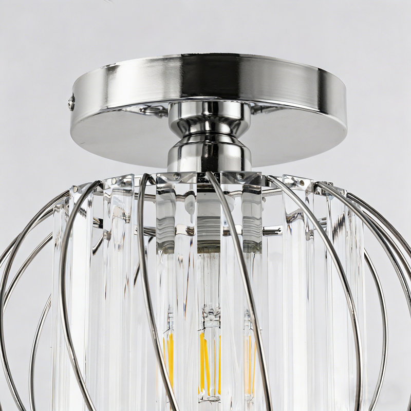 Small Semi Flush Mount Crystal Ceiling Light Bedroom Living Room Chandelier, Nickel, 8.5" H x 10" W x 10" D