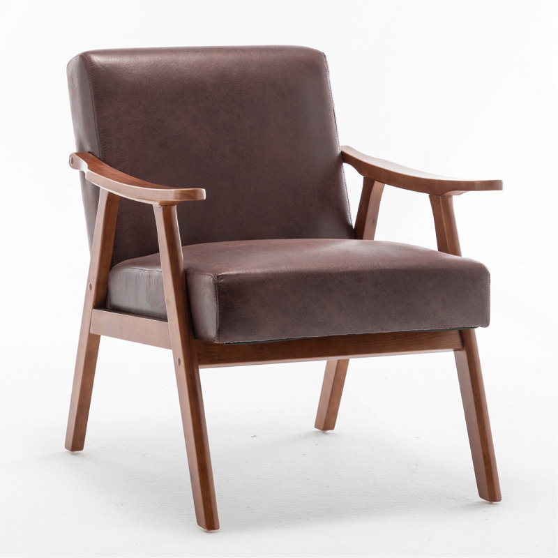 Mid-Century Compact Accent Chair, Dark Brown Microfiber Upholstered Chair with Solid Wood Frame for Indoor Home Use