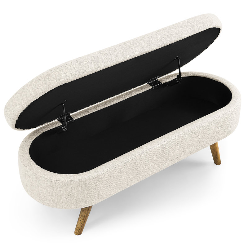 Beige Oval Storage Bench With Dependable Rubber Wood Legs - Adds A Touch Of Class Secure Offers Convenient, Beige