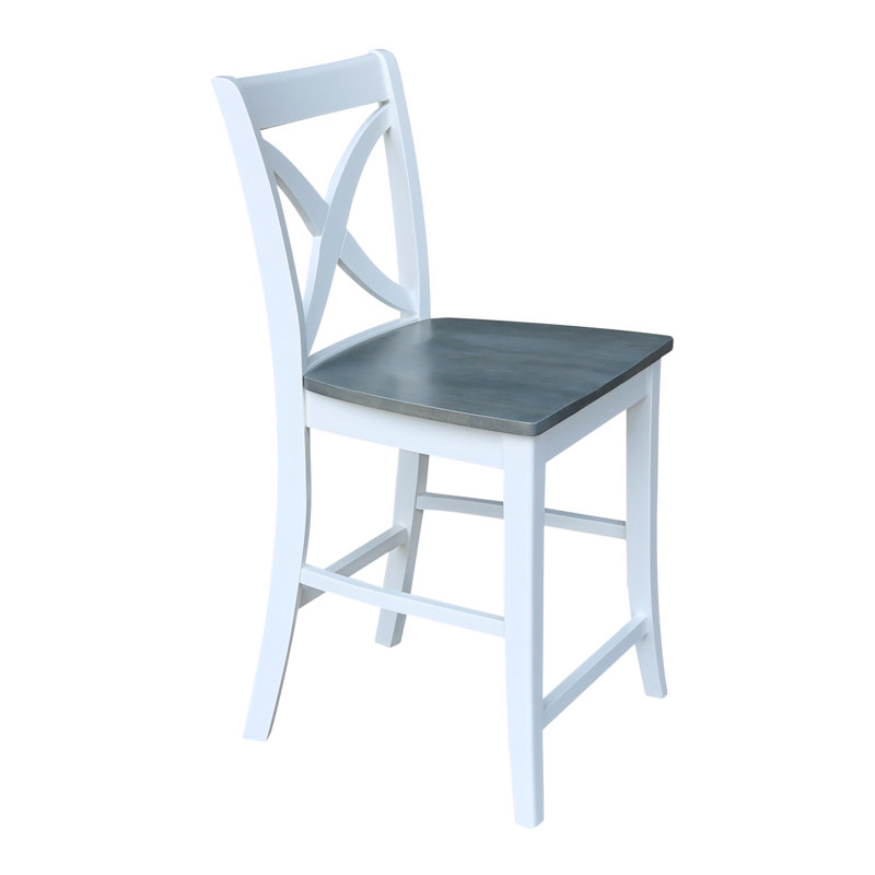 Tabouret Ludivine, Gris chiné / Blanc, Tabouret de comptoir (siège d'une hauteur de 24 p