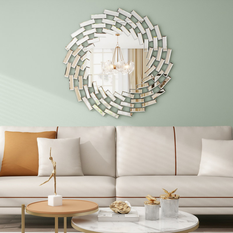 Freelon Sunburst Glass Round Wall Mirror Bathroom Mirror, 31.5" x31.5"