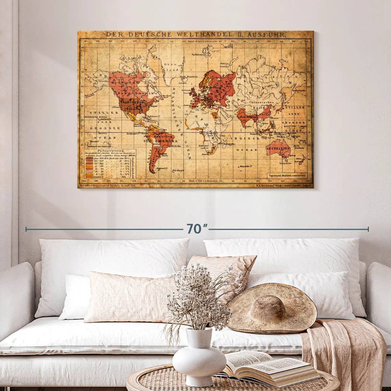 Aliaz Old German World Map, 32" H x 48" W