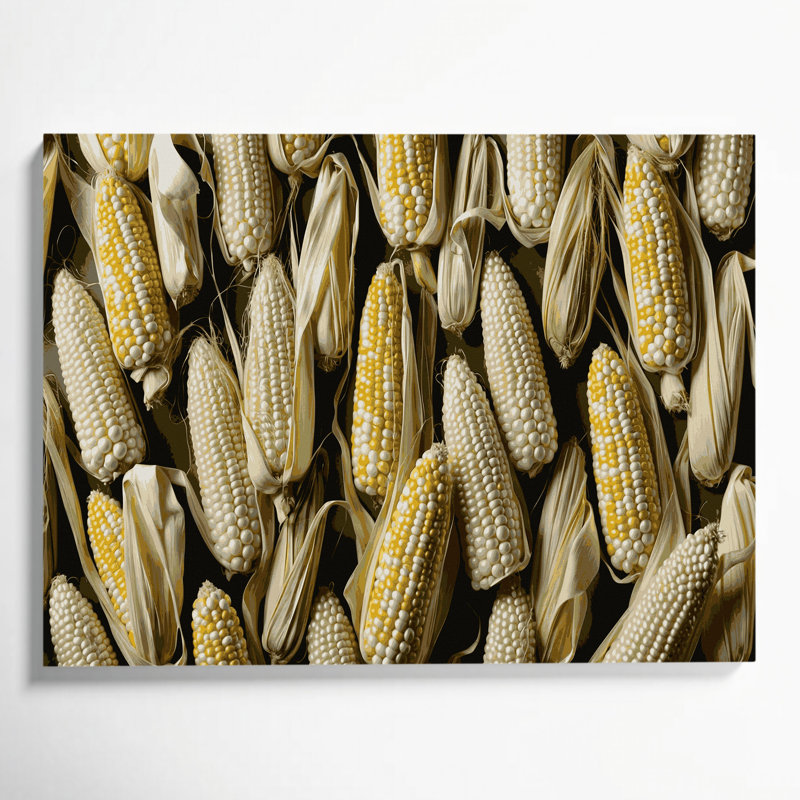 Légumes, maïs doux, art sur toile brun et blanc, H 16 po x l 20 po