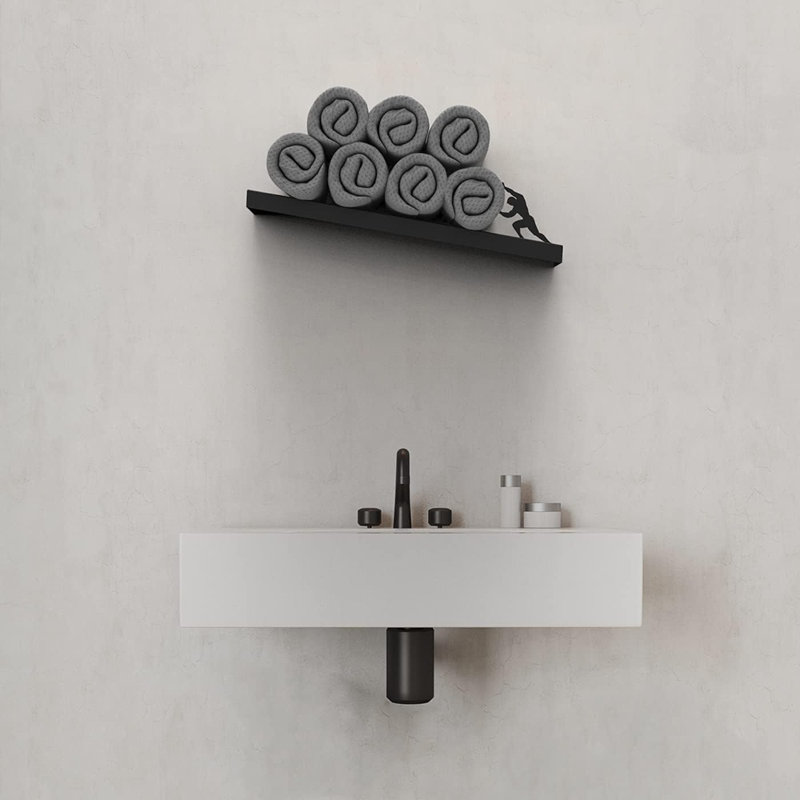 Tablette flottante pour papier hygiénique - métal noir Sisyphus, organisateur de salle de bain mural à 1 niveau, rangement inclinable minimaliste moderne pour mouchoirs, lingettes et serviettes