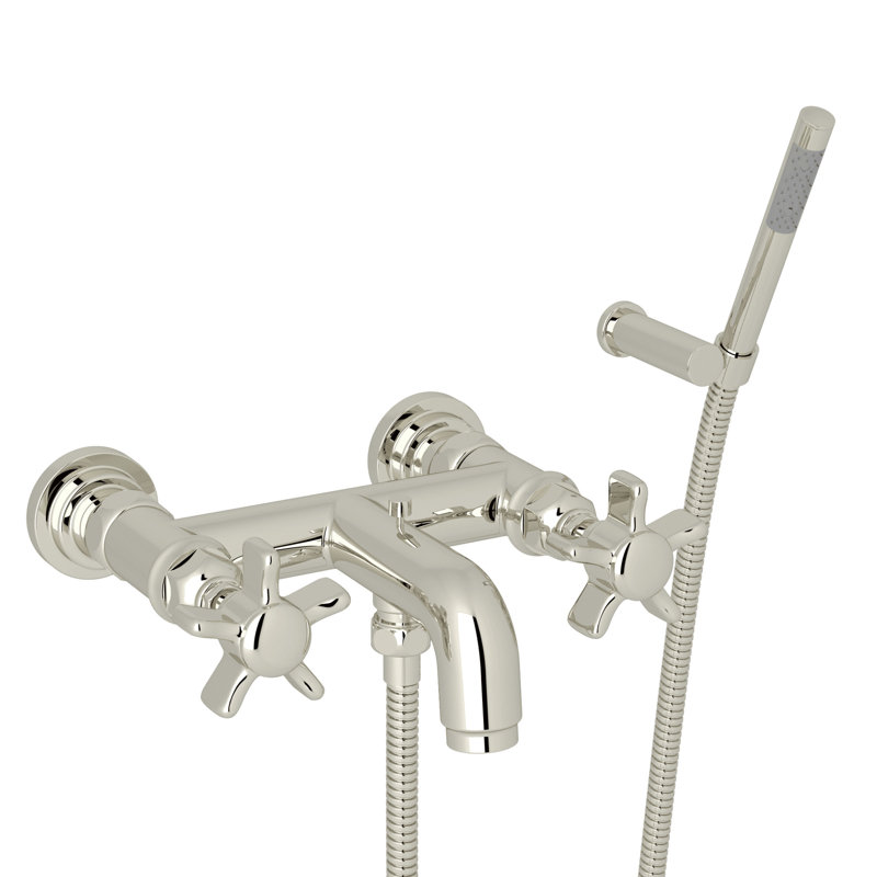 San Giovanni Double Handle Wall Mounted Clawfoot Tub Faucet, Polished Nickel, Level
