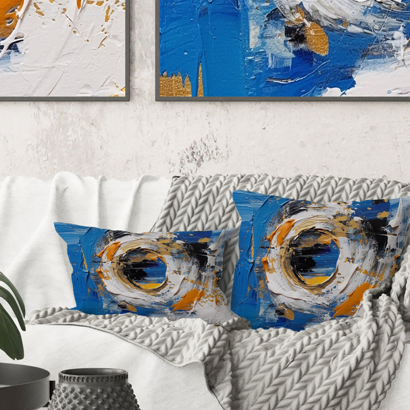 Coussin décoratif à imprimé symétrique bleu et gris