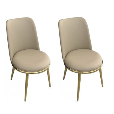 Relli Side Dining Chair Set Of 2, Gold Metal, Taupe Faux Leather, Round Seats