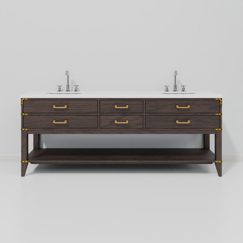84" Double Bathroom Vanity Set, Brown Oak, White Cultured Marble