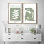 Plante avec des feuilles et une dame nue, tons olive, formes abstraites, illustrations contemporaines-101752721