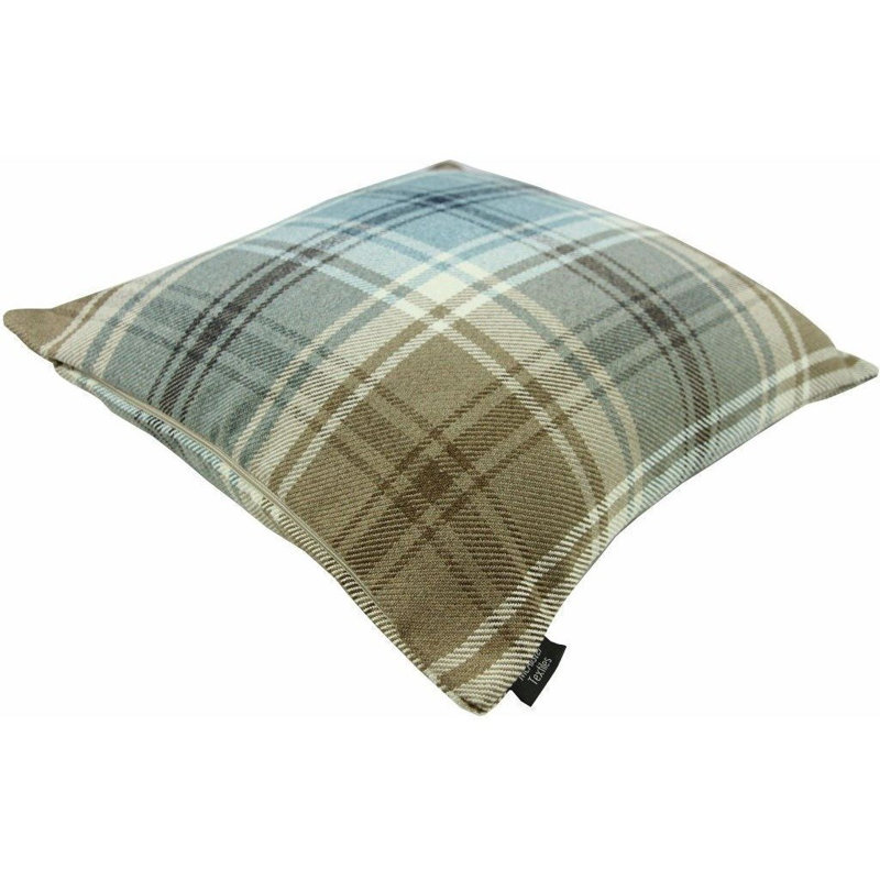 Griffith Plaid Square Cushion, 49 x 49cm, Duck Egg Blue