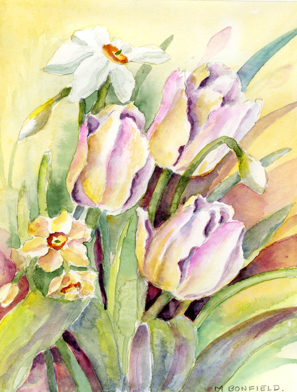Drapeau de jardin tulipes et narcisses, H 15 po x l 11 po
