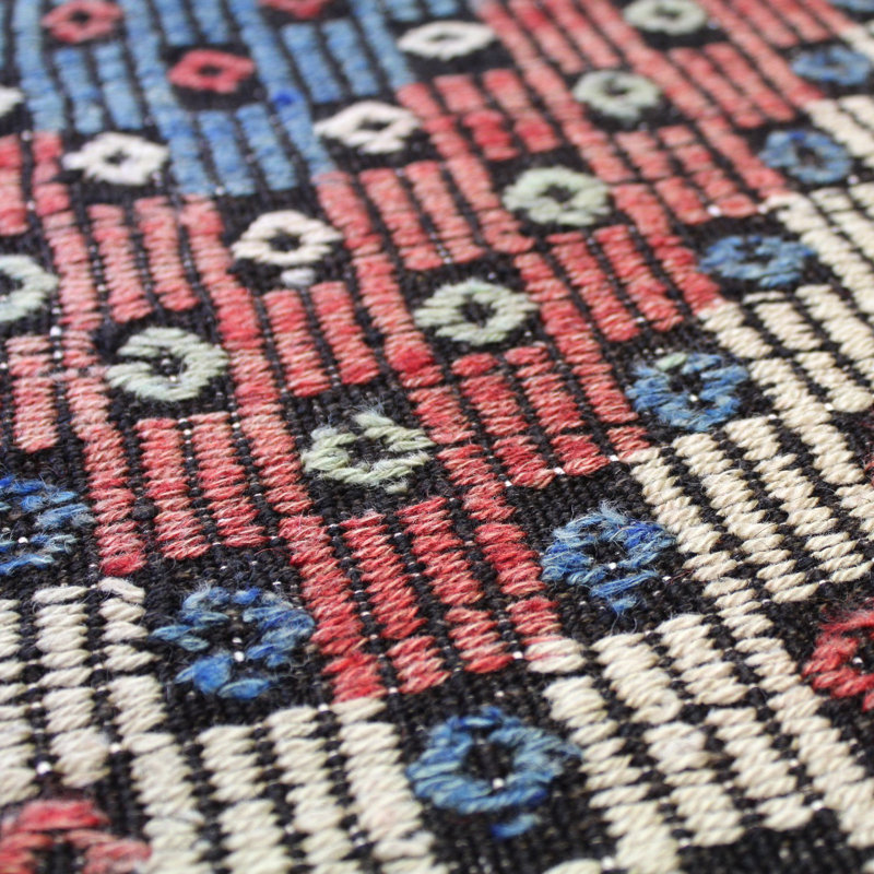Tapis rouge / bleu en laine noué à la main de conception unique 6 pi 1 po x 11 pi 3 po années 2000 Jijim