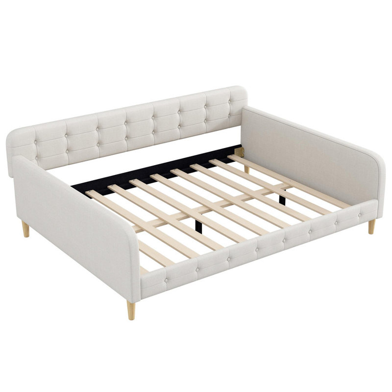 Pink Queen Size Upholstered Daybed with 4 Support Legs - Sturdy for Guest Room/Living Room, Beige