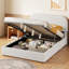 Lit plateforme double rembourré en molleton avec système de rangement hydraulique, structure en bois, support à lattes, blanc-129880625-129880623