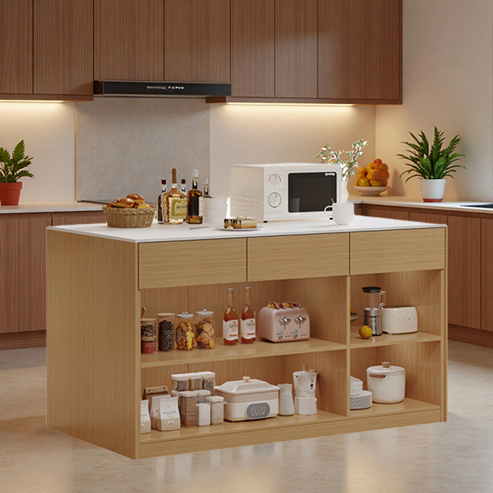 Hokku Designs Sleek Modern Kitchen Island with Storage Compartments and ...