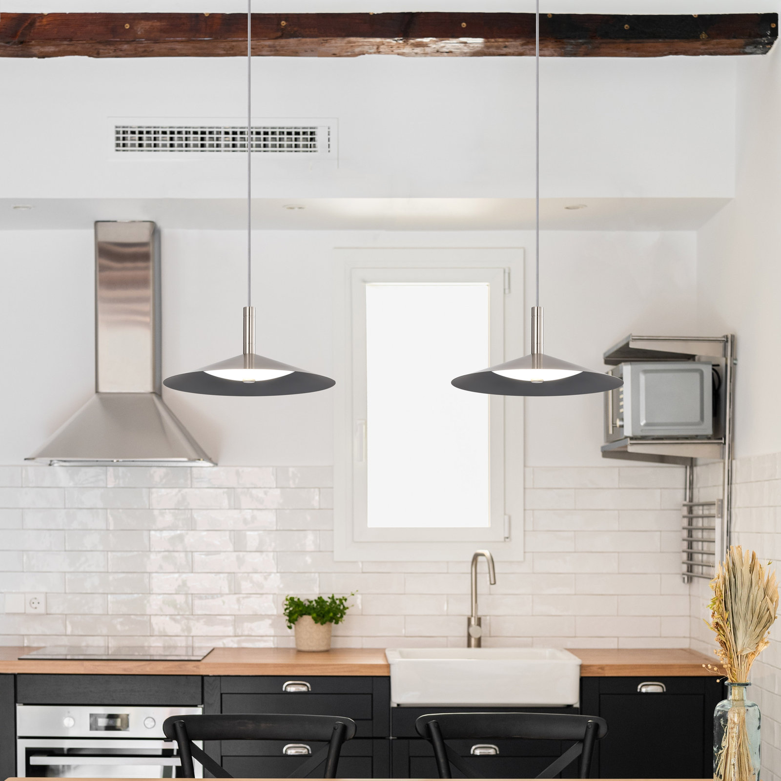 Vicente Dimmable LED Single Light Pendant, 151.13" H x 14" W x 14" D, Brushed Nickel