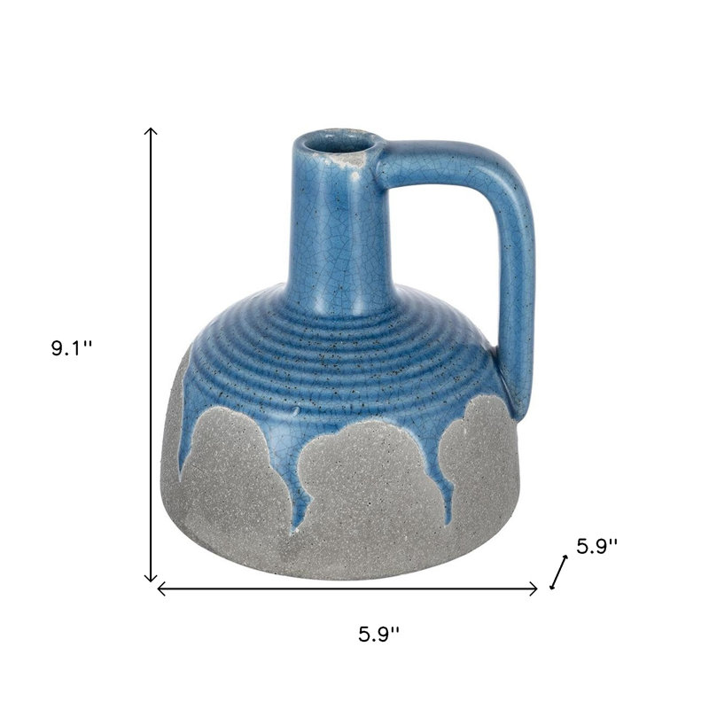 Vase 9 "en céramique bleu et gris