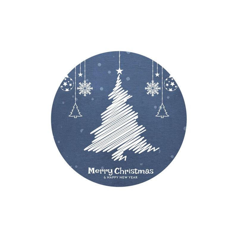 Tapis décoratif rond bleu à motif d'ornement sur le thème de Noël bleu, Rond 4 pi