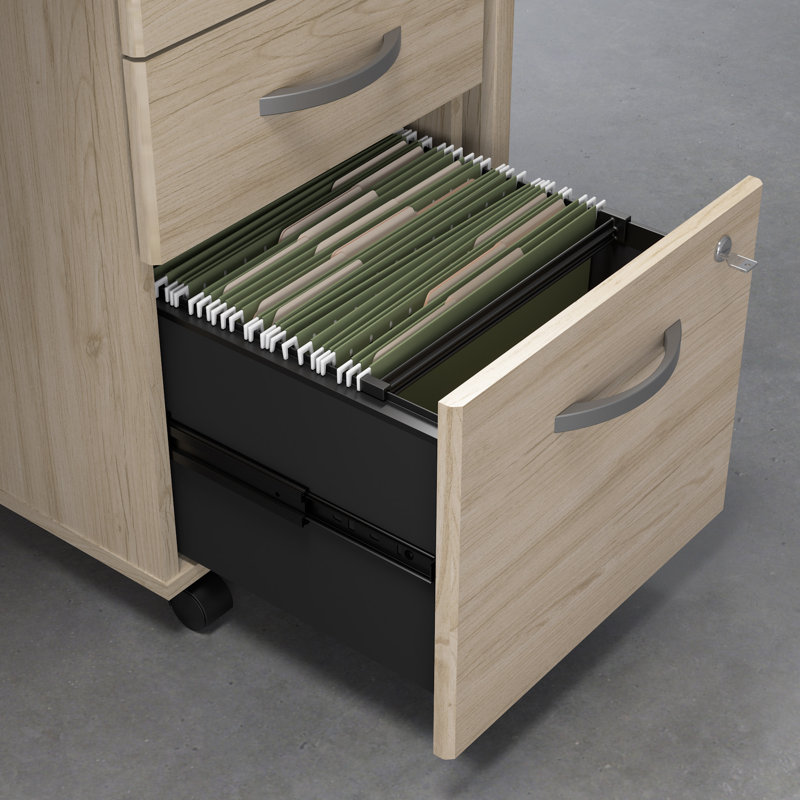 Bush Business Furniture Studio C 60W X 30D L Shaped Desk With Mobile File Cabinet - Reversible, Natural Elm