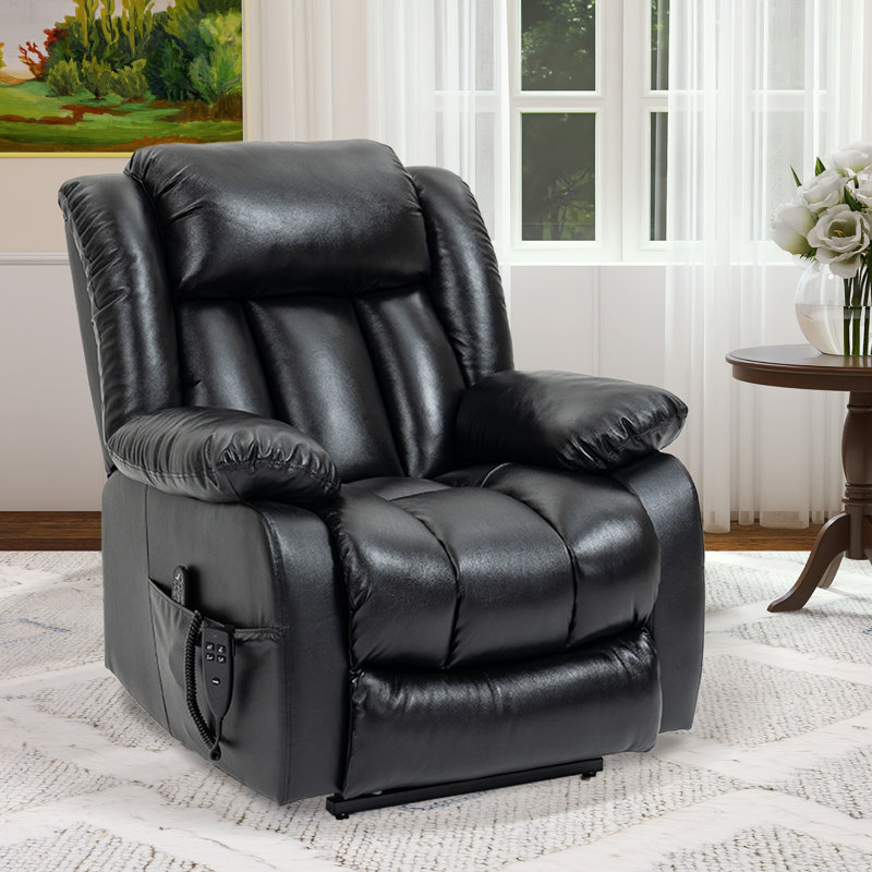 Naela Leather Recliner, Dual Motors, Heat and Massage, Lift for Eldery, Black