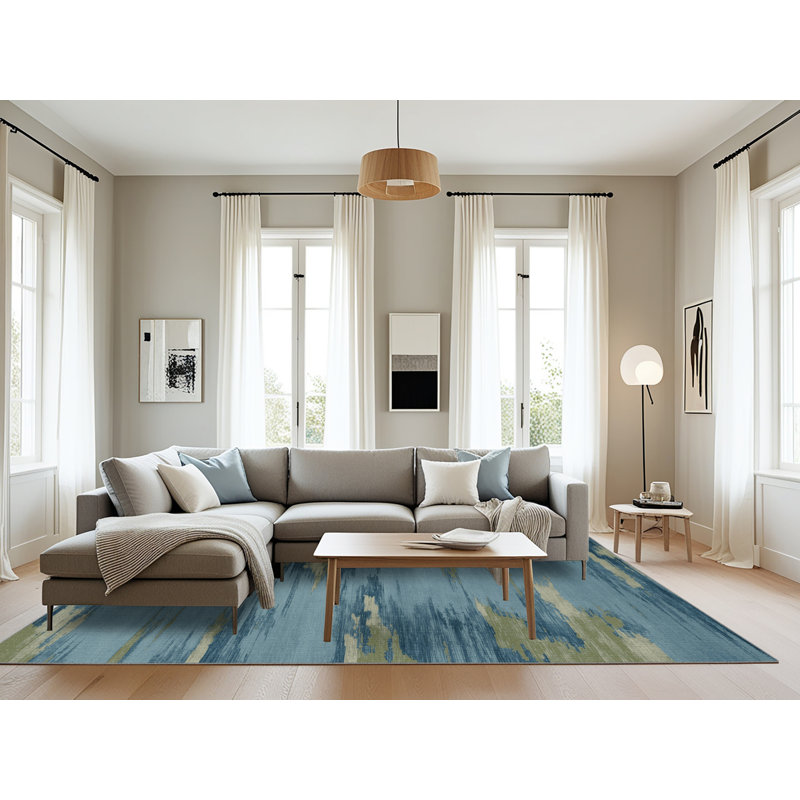 Tapis abstrait gris lavable à la machine, Rectangle 6 pi x 9 pi