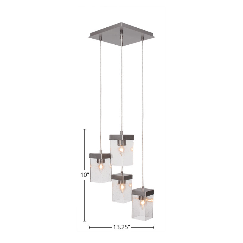 Karson 4 Light Cord Hung Cluster Pendalier Shown In Graphite Finish With 4" Square Clear Bubble Glass