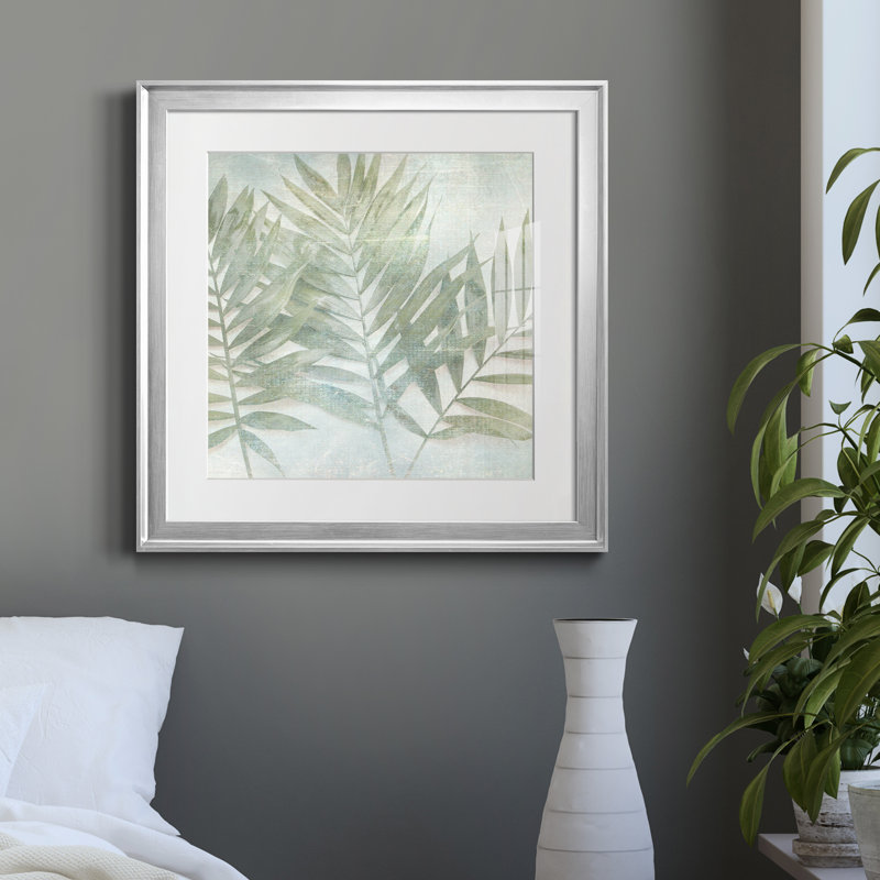 «Soft Leaves I» par J Paul, reproduction d'art sur papier encadrée, Papier avec cadre argenté