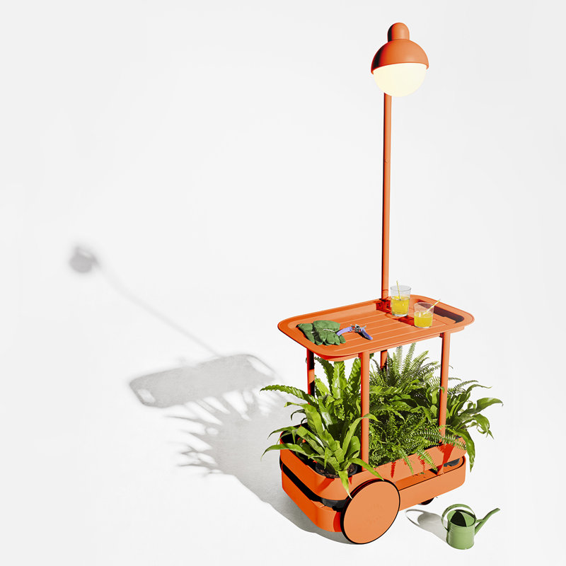 Tangerine Rectangular Bar Cart with Storage and LED Lights