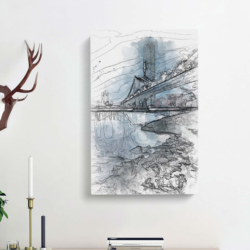 The Brooklyn Bridge In New York In Abstract - Wrapped Canvas Print, 76cm H x 50cm W x 3cm D