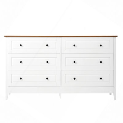 Commode à tiroir, commode blanche pour chambre à coucher, commode 6 tiroirs avec tiroir large et poignées en métal, commode blanche, commodes en bois et commodes pour couloir