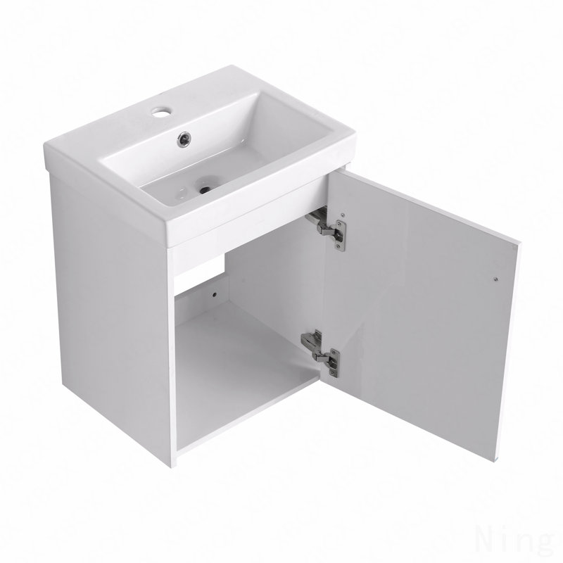 Meuble-lavabo flottant mural avec lavabo en céramique, porte d'armoire à fermeture en douceur